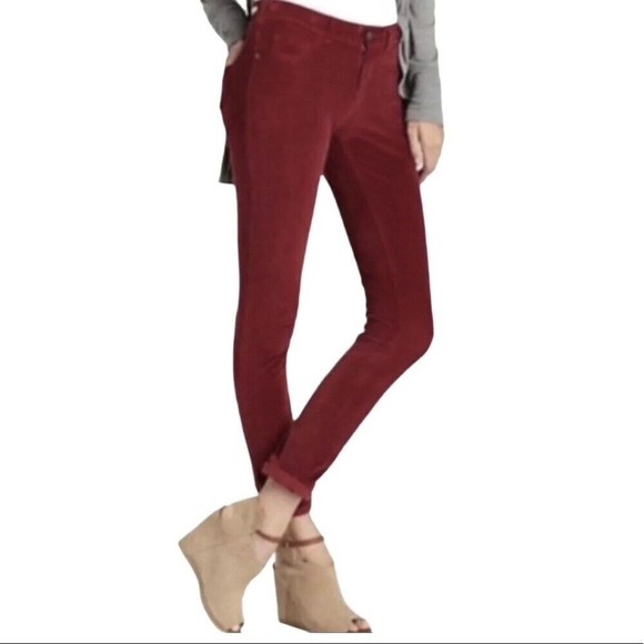 Anthropologie Pilcro Corduroy Skinny Pants Mid Rise Stretch Burgundy Red Size 25 - Picture 8 of 8